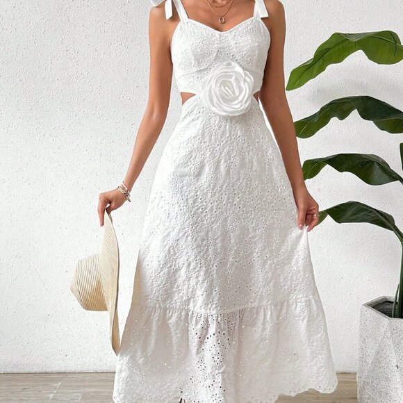 Dresses & Skirts - White Casual Women's Halterneck Backless Dress With Waist Tie